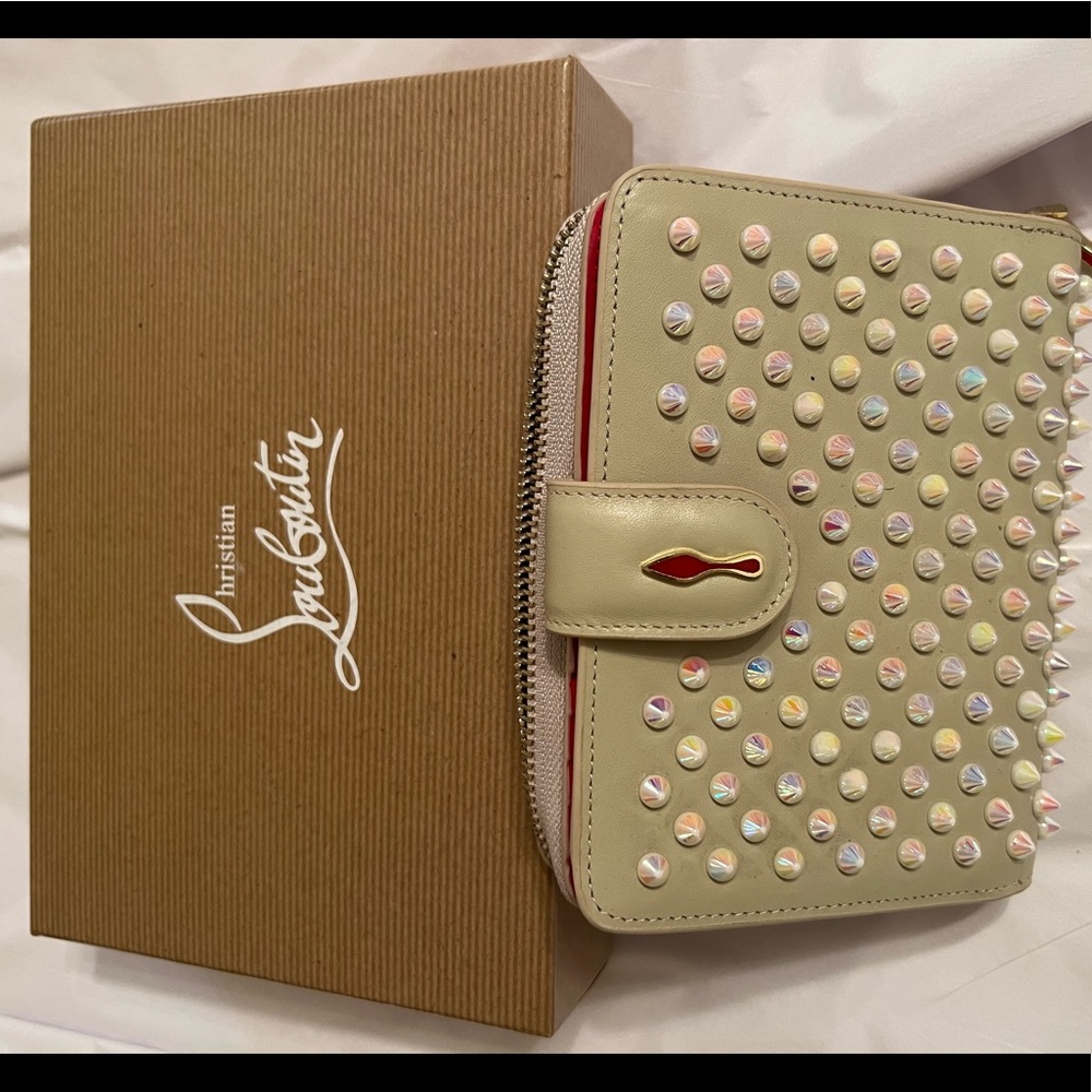 Christian Louboutin Panettone Wallet Spiked Leather in Cream/Tan